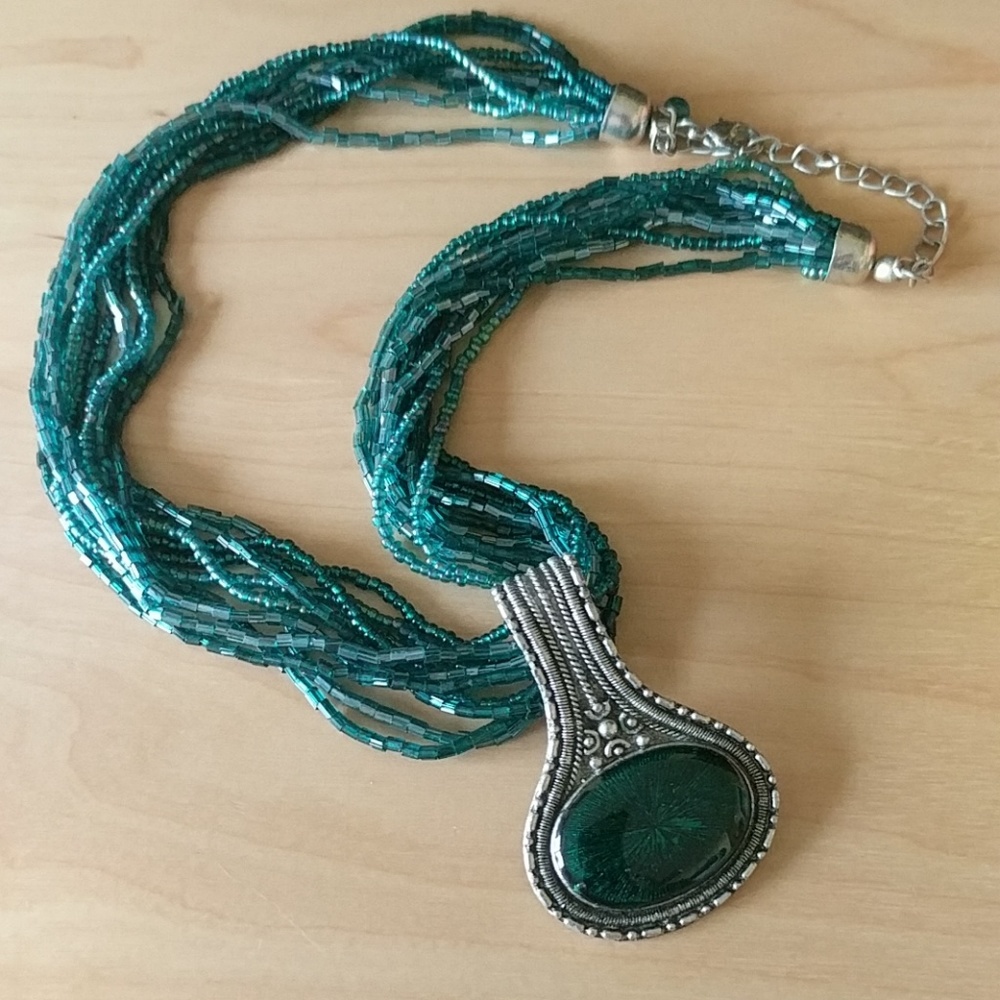 Teal multistrand bead necklace